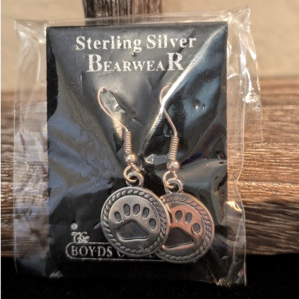 NWT Sterling Silver Boyds Collection Bearwear Bear Paw Dangling Earrings